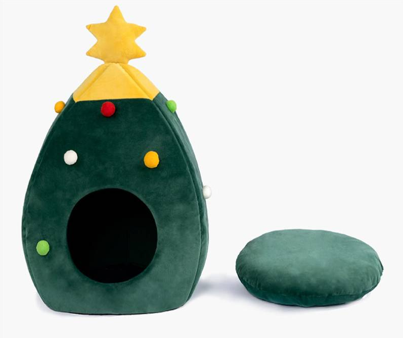 Maison Chat Forme Sapin de Noël – Lit Chaud et Lavable