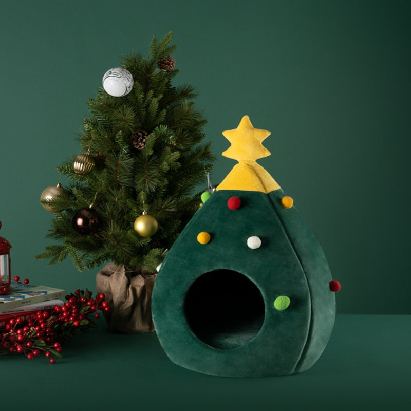 Maison Chat Forme Sapin de Noël – Lit Chaud et Lavable