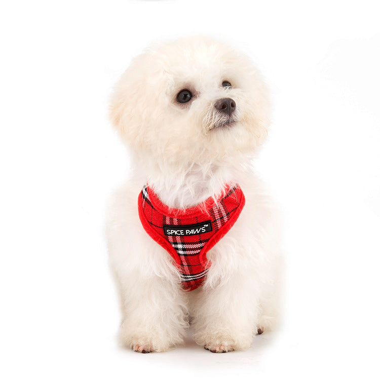 Adjustable Dog Harness Vest Style Dog Outing Classic Plaid Traction Chest Harness