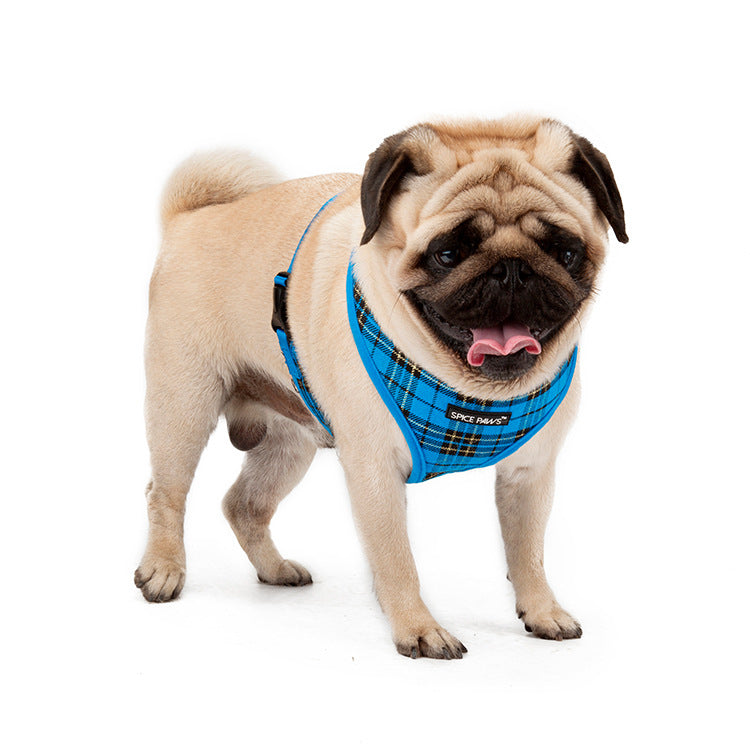 Adjustable Dog Harness Vest Style Dog Outing Classic Plaid Traction Chest Harness