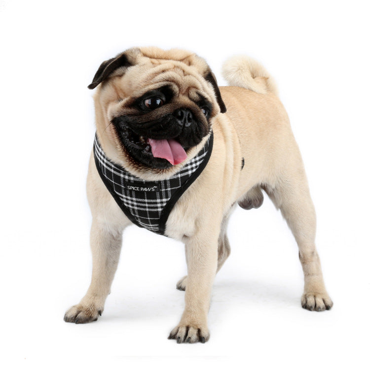 Adjustable Dog Harness Vest Style Dog Outing Classic Plaid Traction Chest Harness