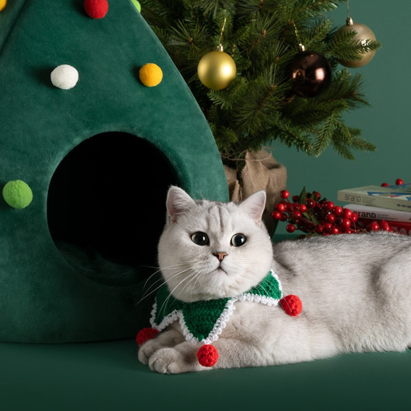 Maison Chat Forme Sapin de Noël – Lit Chaud et Lavable