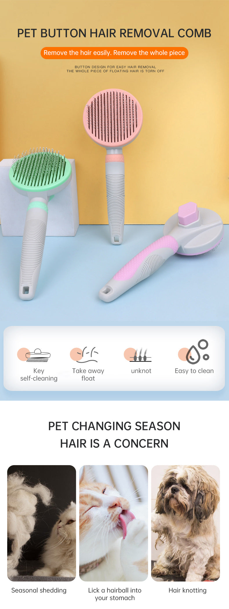 Brosse Auto-Nettoyante pour Chien et Chat – Démêlage Facile