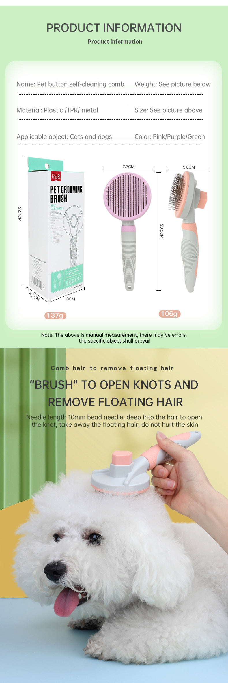 Brosse Auto-Nettoyante pour Chien et Chat – Démêlage Facile